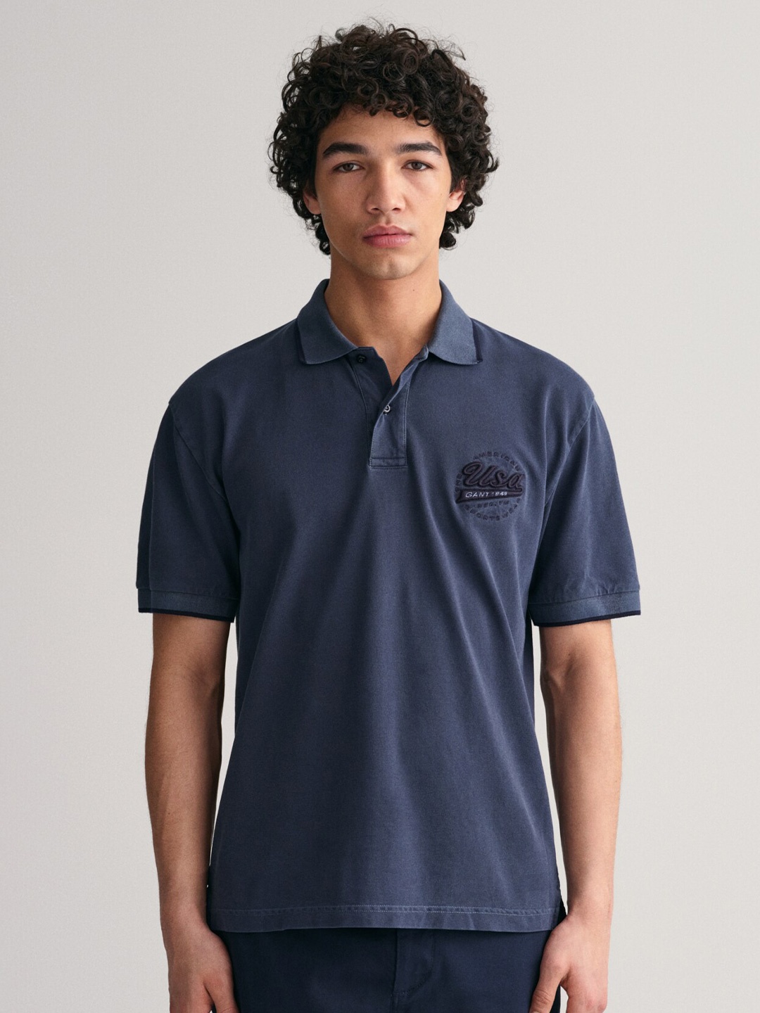 

GANT Polo Collar Short Sleeves Relaxed Fit Pure Cotton T-shirt, Navy blue