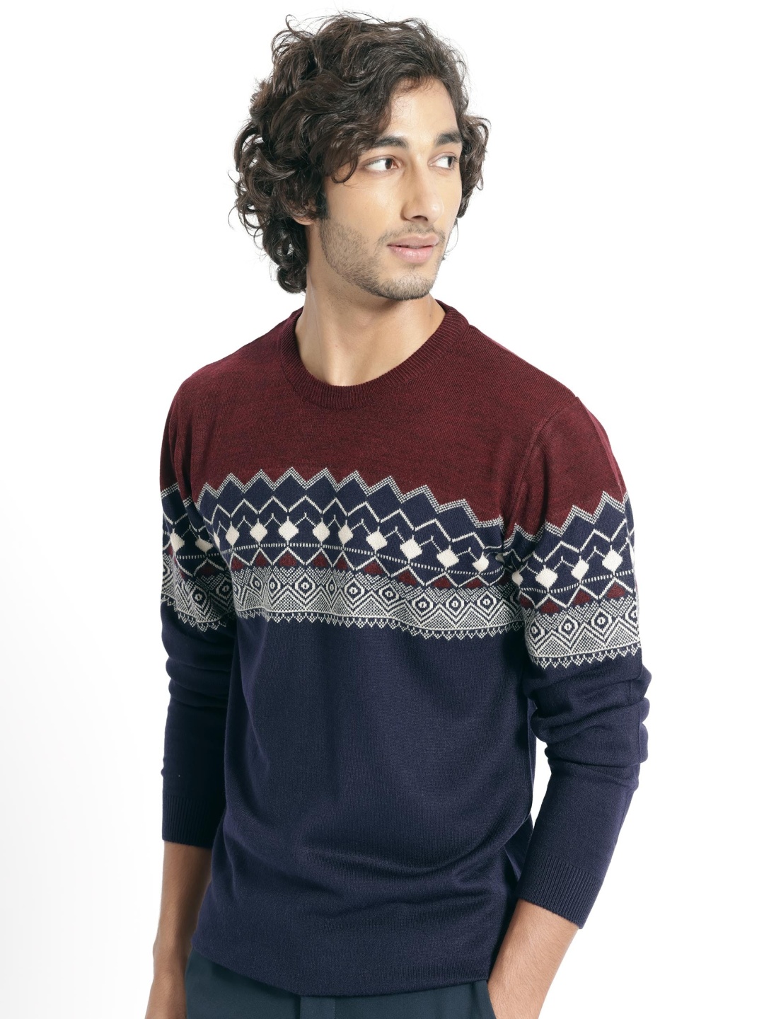 

RARE RABBIT Men Puzzle Crew Neck Colourblocked Sweater, Navy blue