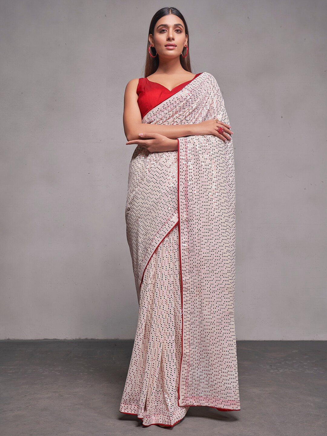 

Kalista Embellished Sequinned Pure Georgette Saree, Cream