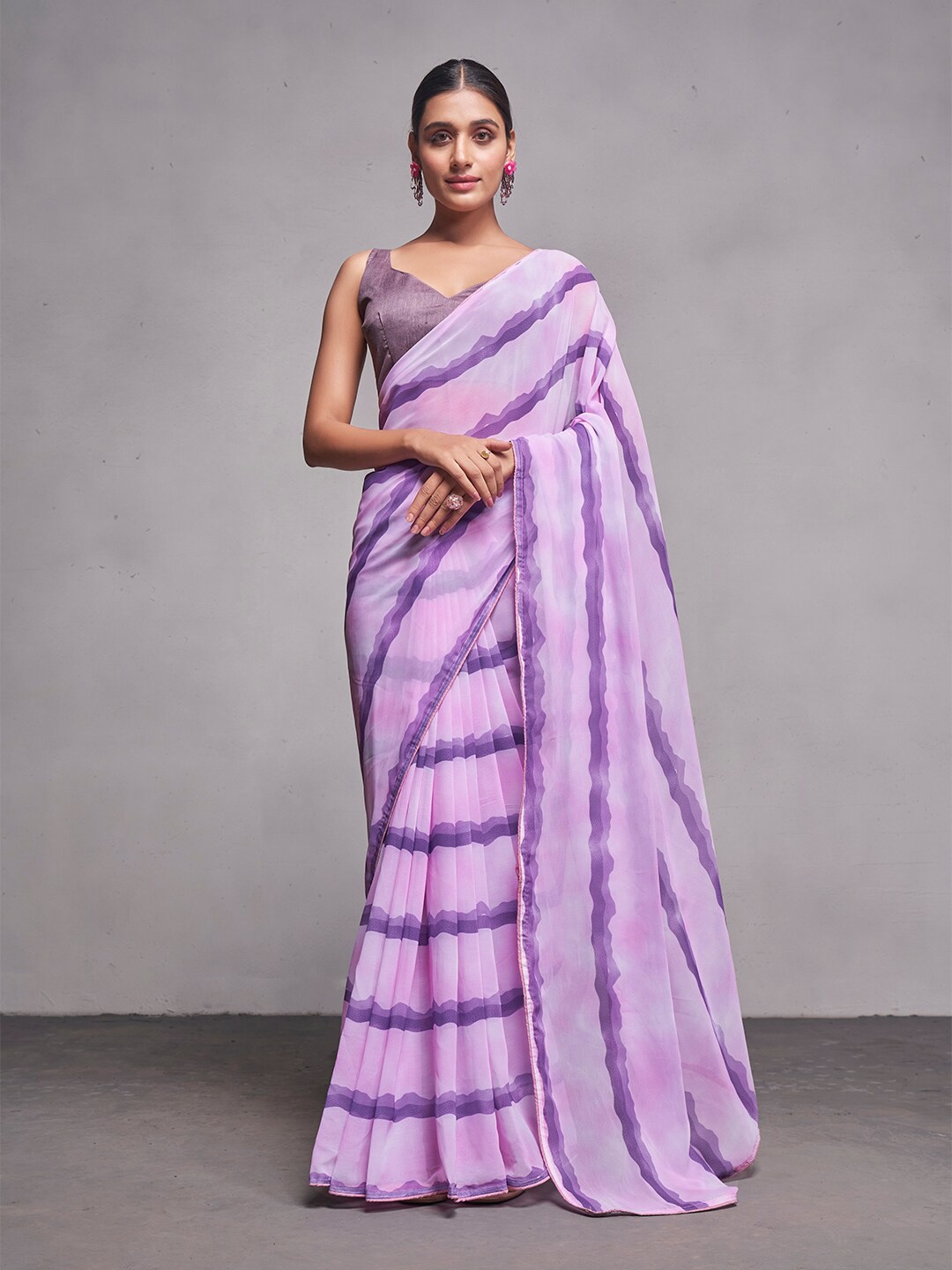 

Kalista Striped Pure Georgette Saree, Purple