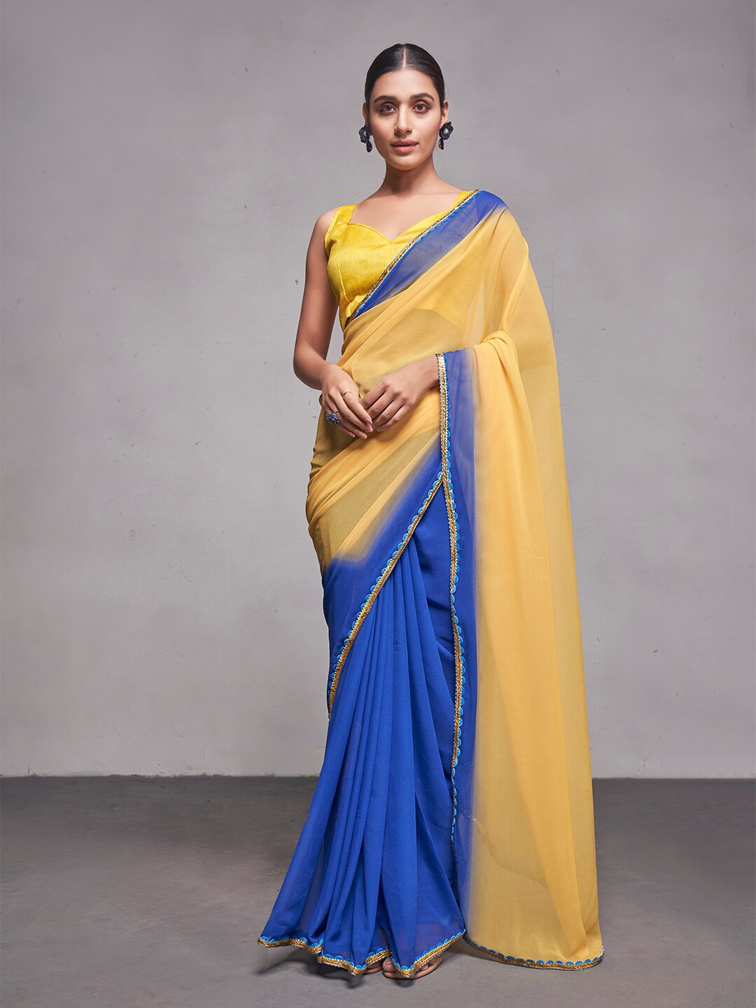 

Kalista Ombre Dyed Pure Georgette Saree, Yellow