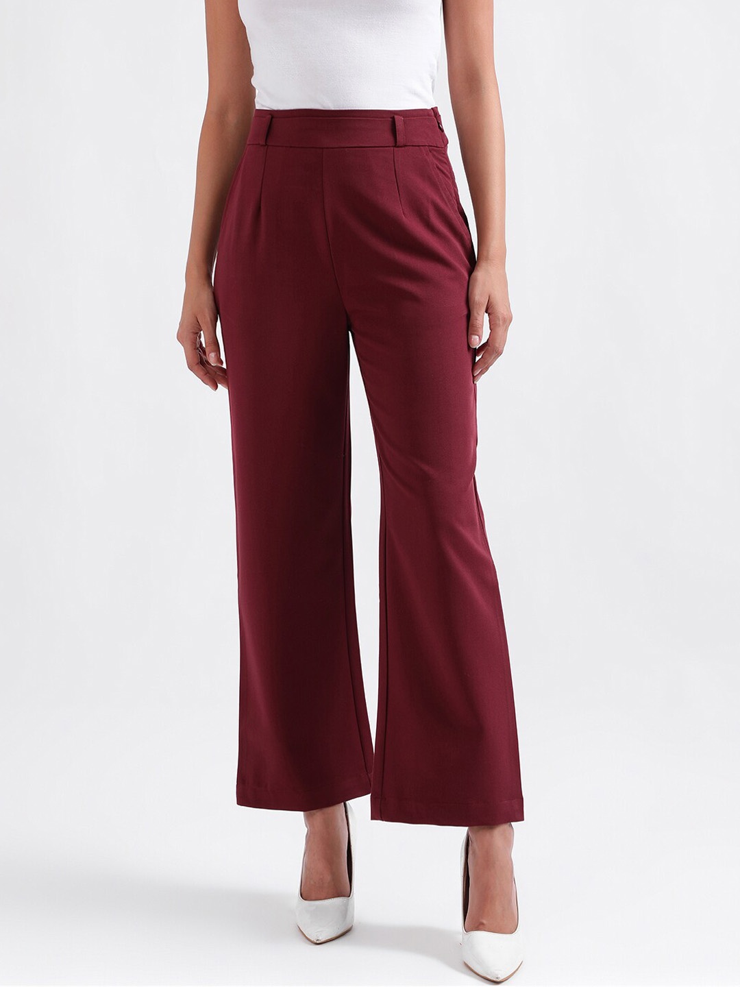 

Iconic Women Pleated Parallel Trousers, Burgundy
