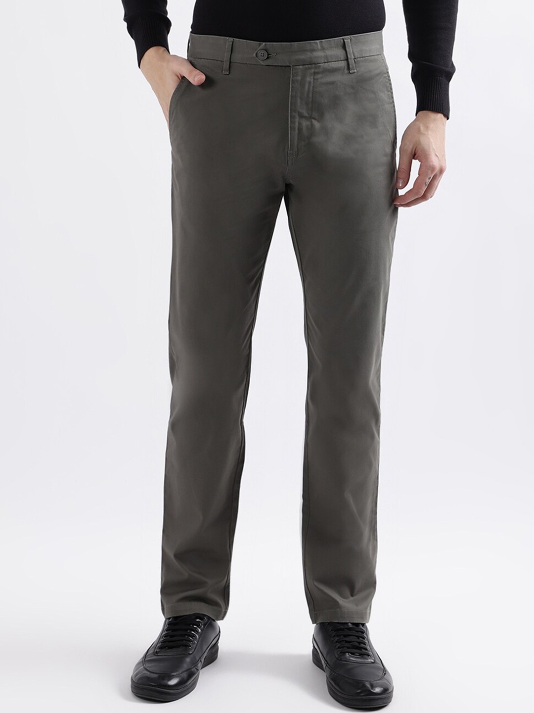 

Iconic Men Slim Fit Mid-Rise Cotton Formal Trousers, Olive