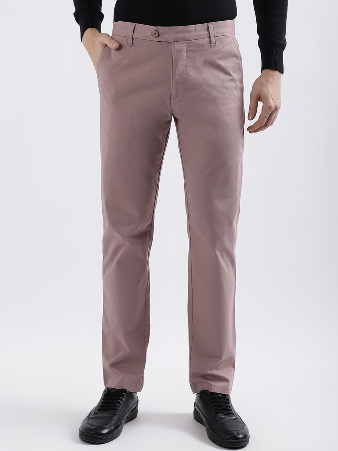 

Iconic Men Slim Fit Mid-Rise Cotton Formal Trousers, Pink