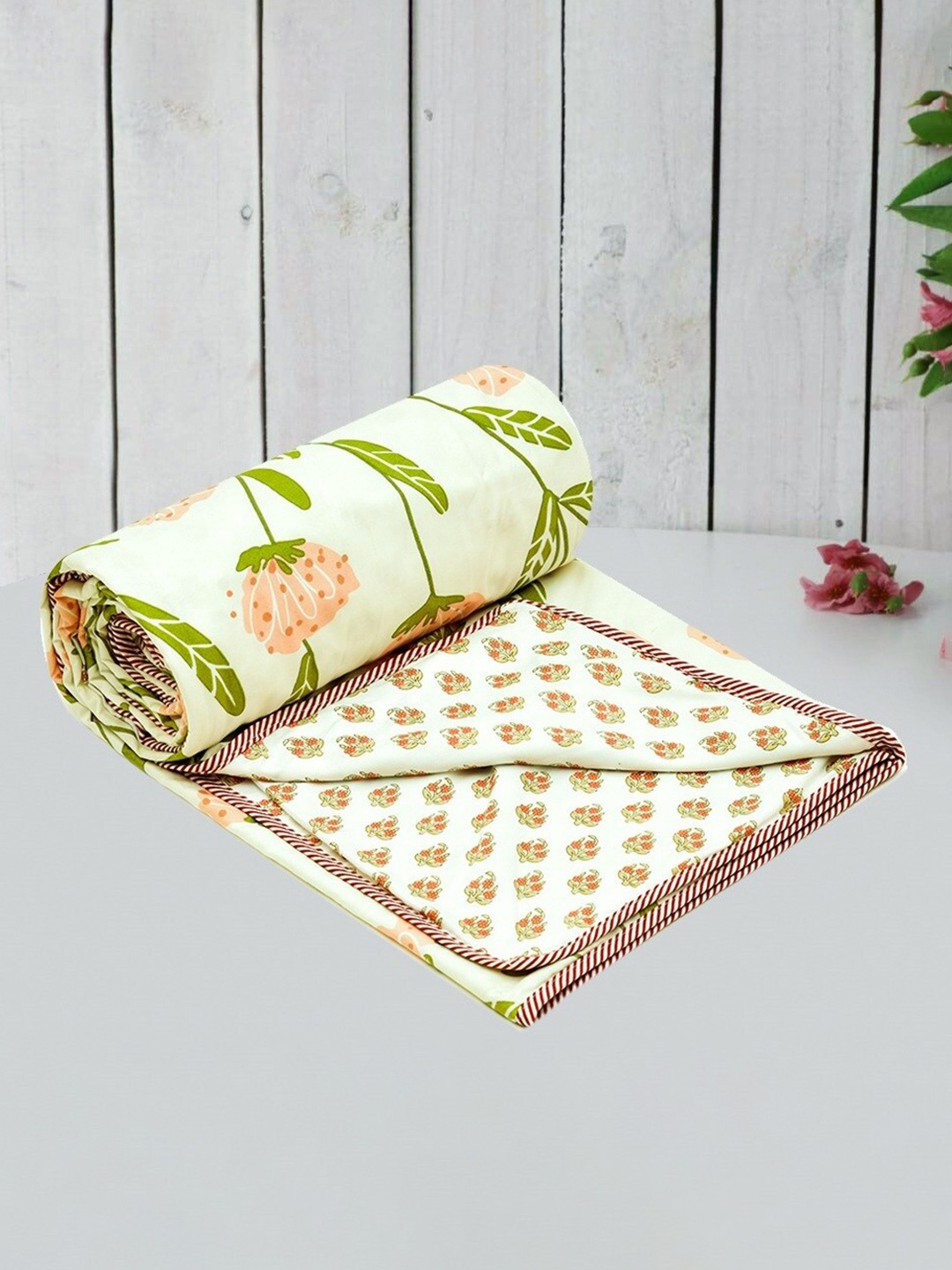 

RRC Green & White Floral Pure Cotton Reversible AC Room 120 GSM Double Bed Dohar