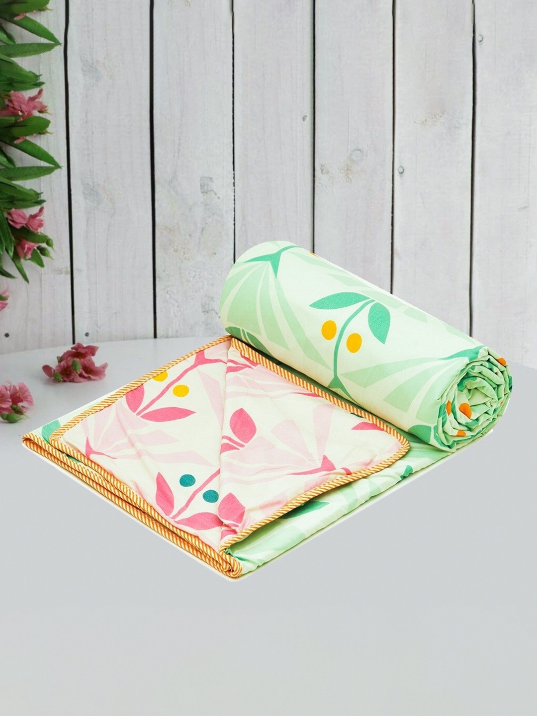 

RRC White & Pink Floral Pure Cotton Reversible AC Room 120 GSM Double Bed Dohar