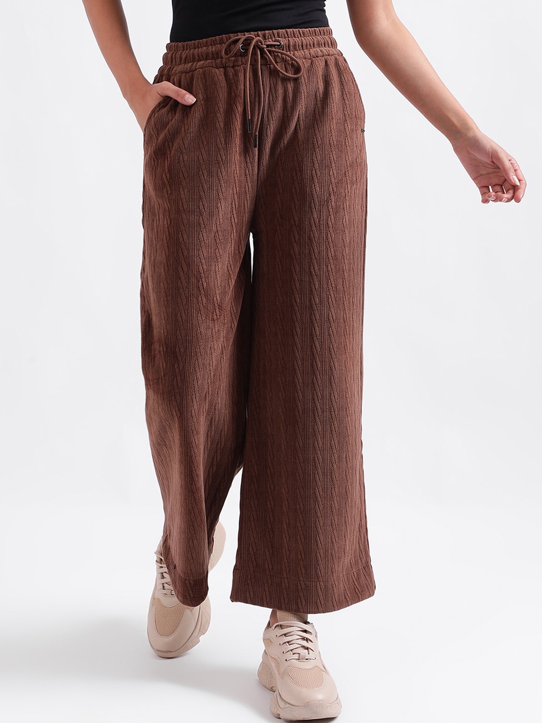 

ELLE Women Textured Relaxed Fit Track Pants, Brown