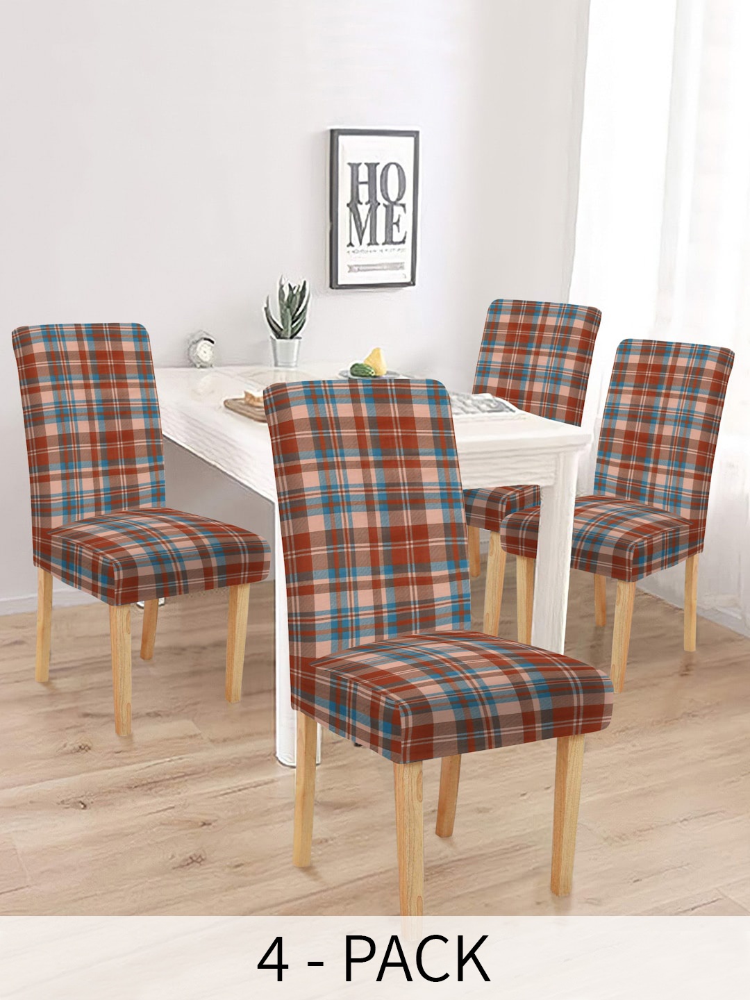 

MULTITEX Rust Colored 4-Pieces Checked Chair Covers
