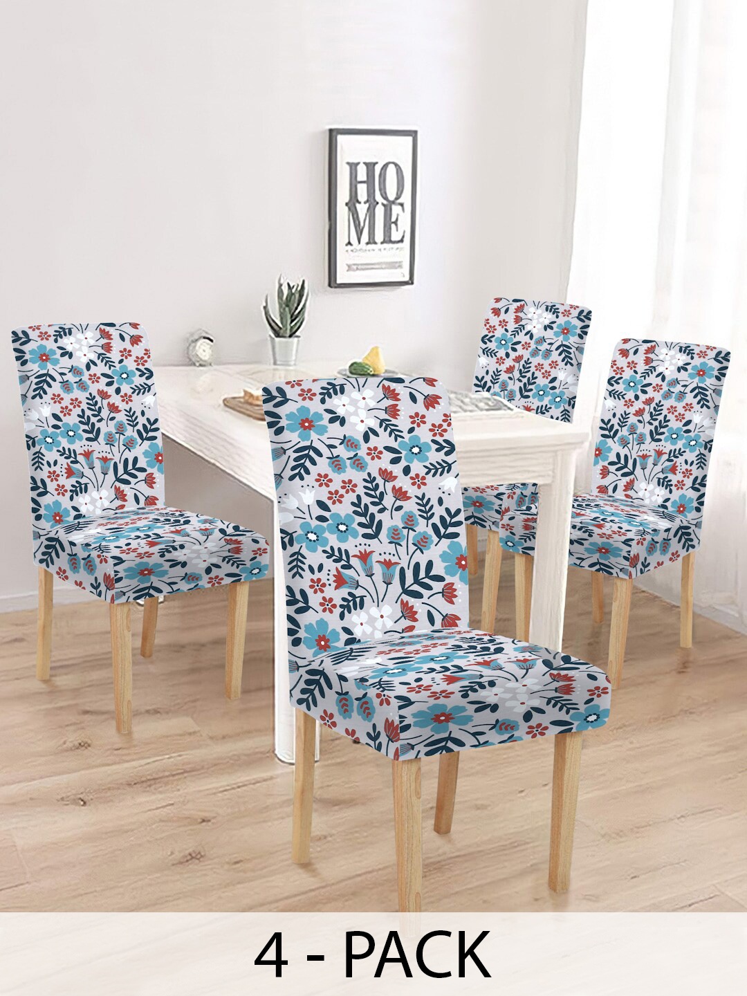 

MULTITEX Off White & Blue 4 Pieces Printed Chair Covers