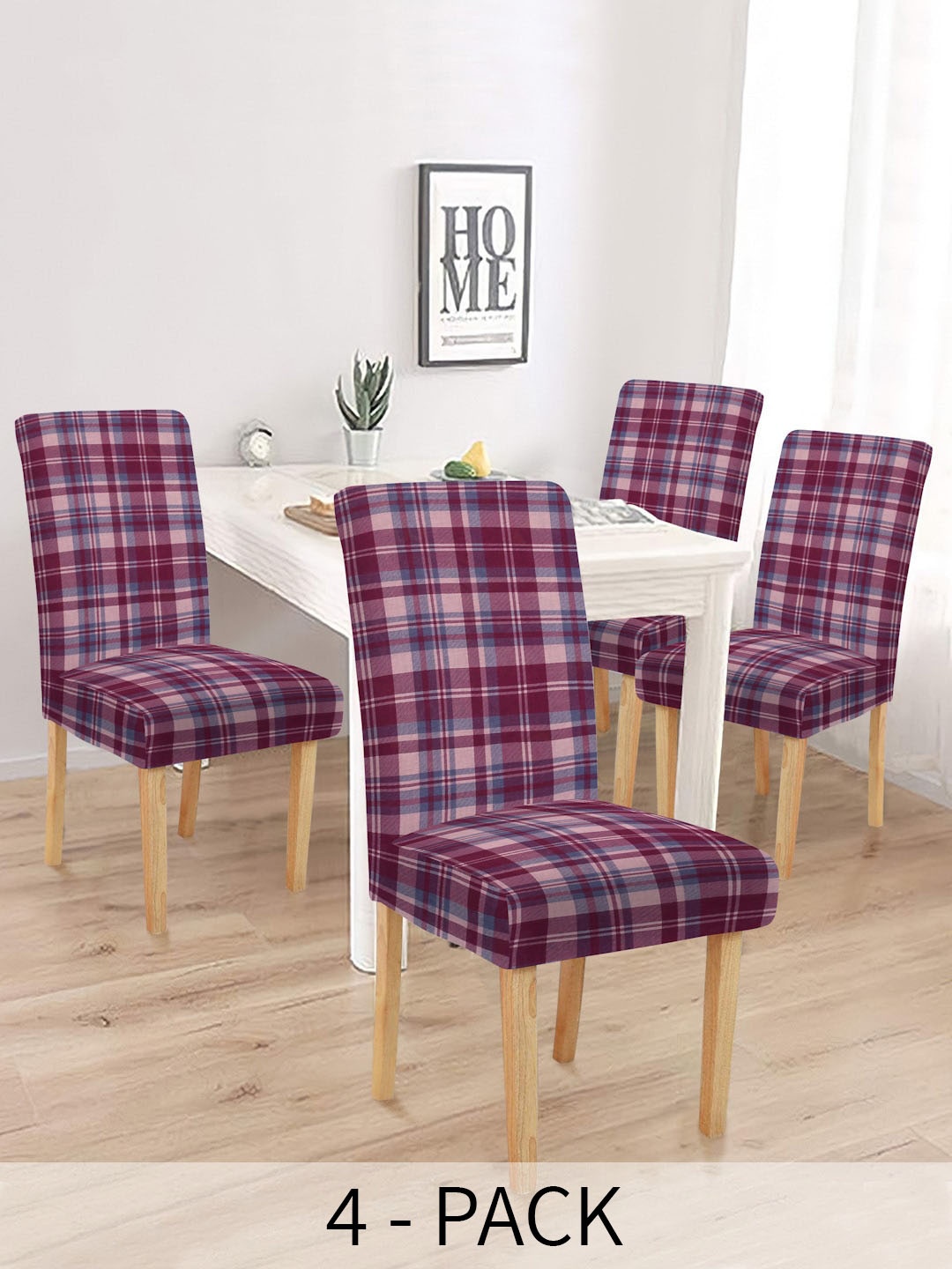

MULTITEX Maroon & Grey 4 Pieces Checked Chair Covers