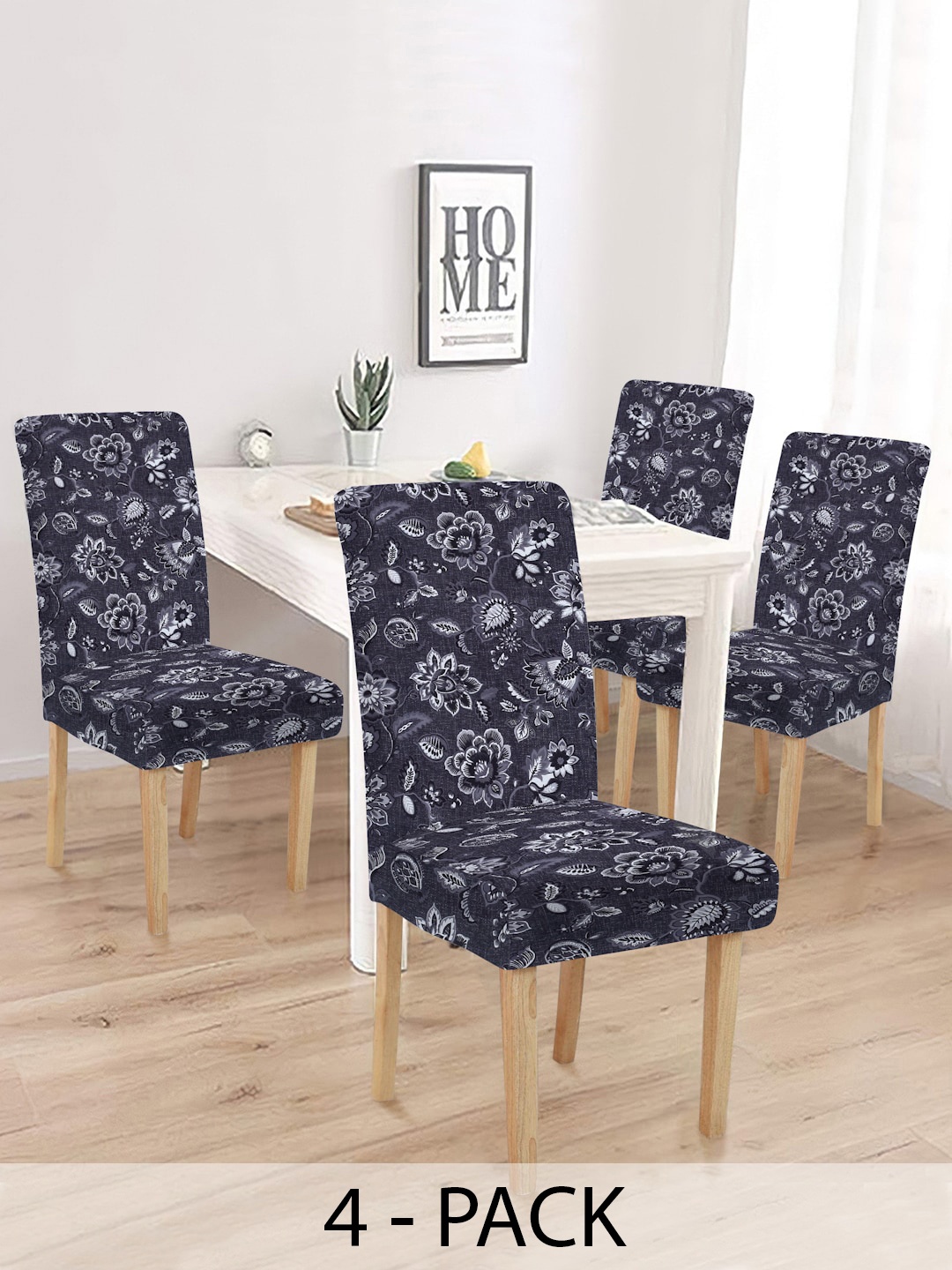 

MULTITEX Black 4 Pieces Printed Chair Covers