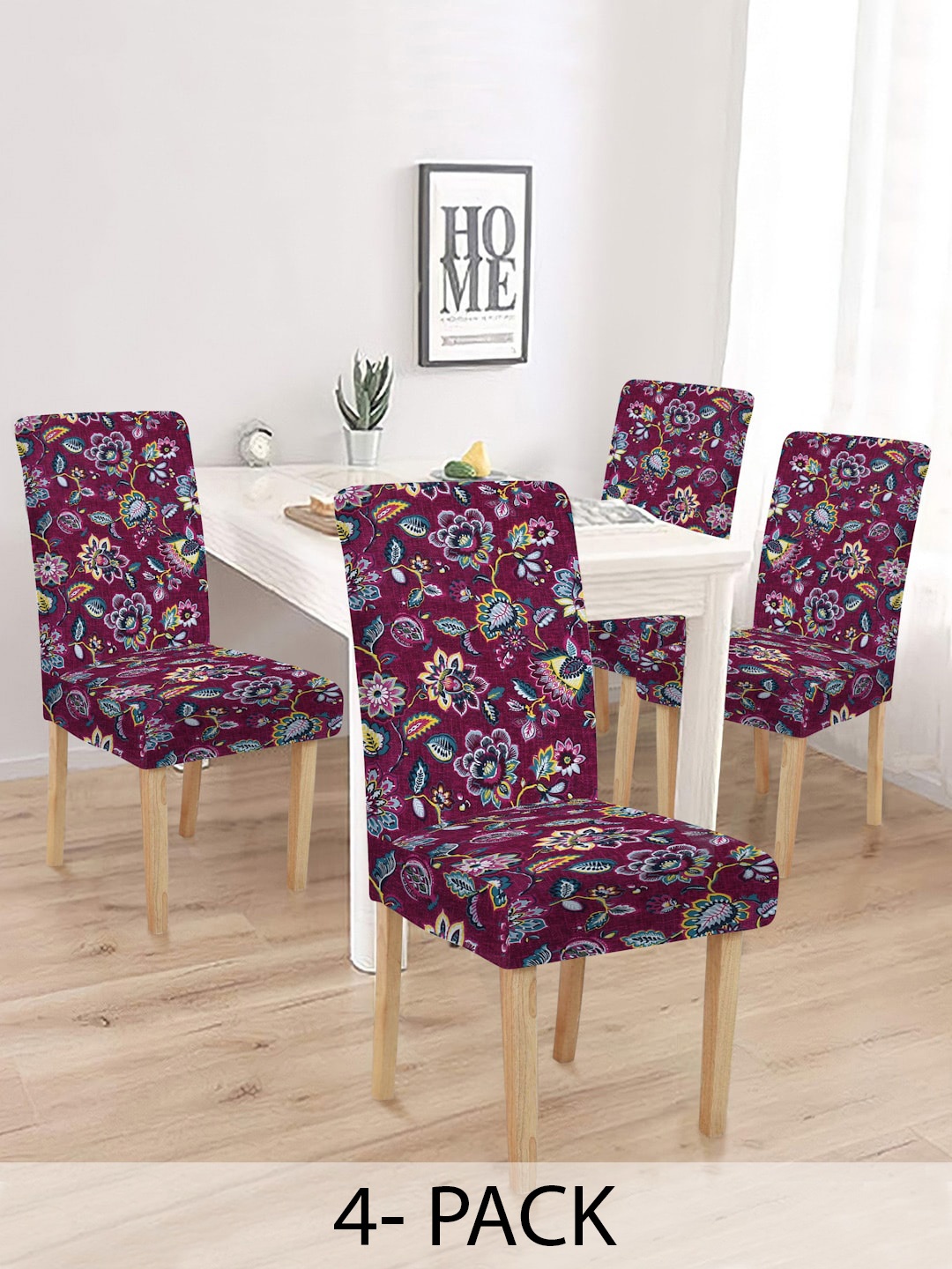 

MULTITEX Burgundy & Blue 4 Pieces Printed Chair Covers