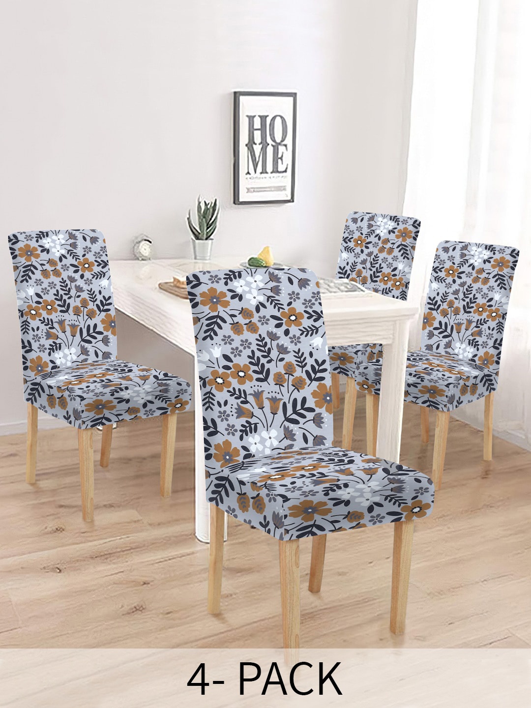 

MULTITEX Grey & Brown 4 Pieces Printed Chair Covers