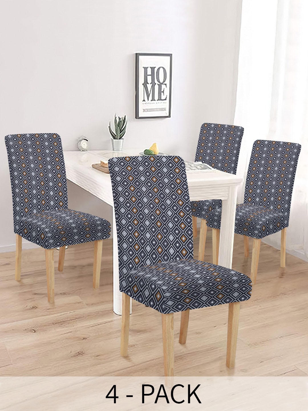 

MULTITEX Grey 4 Pieces Printed Chair Covers
