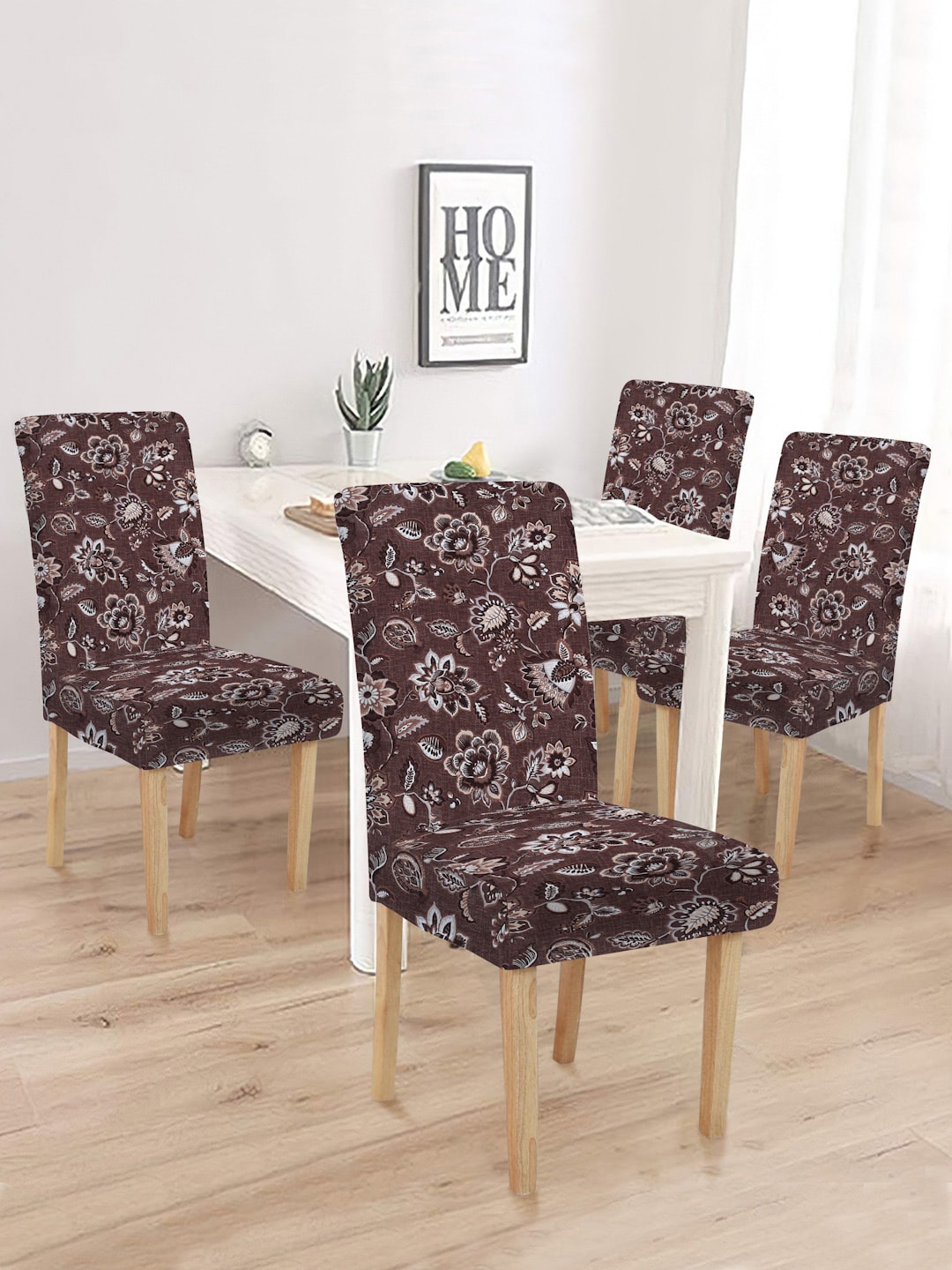 

MULTITEX Brown 4 Pieces Floral Printed Chair Covers