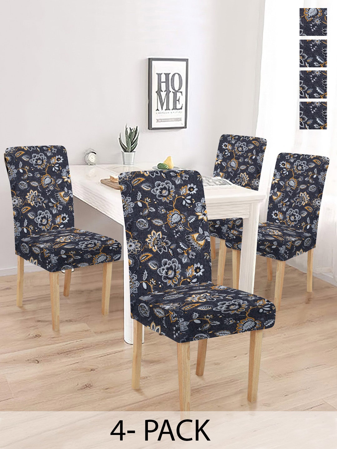 

MULTITEX Black 4-Pieces Printed Chair Covers