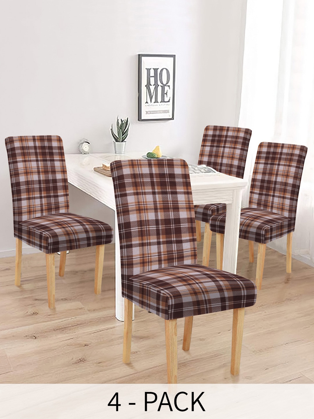

MULTITEX Brown 4 Pieces Checked Square Seat Covers