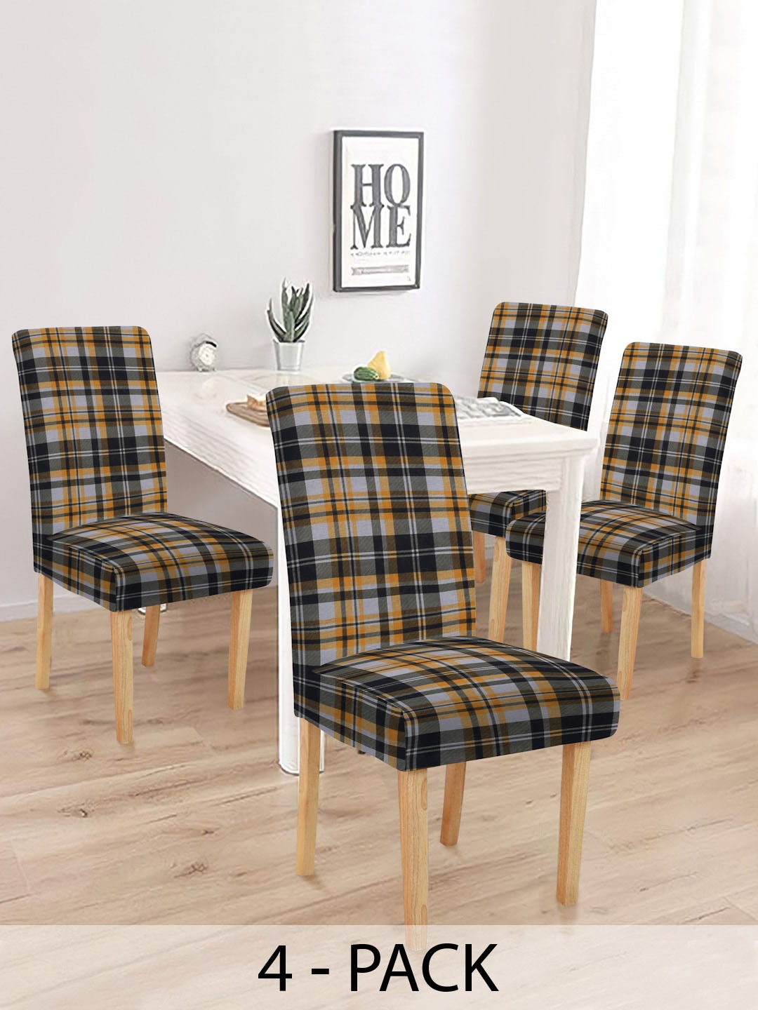 

MULTITEX Yellow & Black 4 Pieces Checked Classic Chair Covers