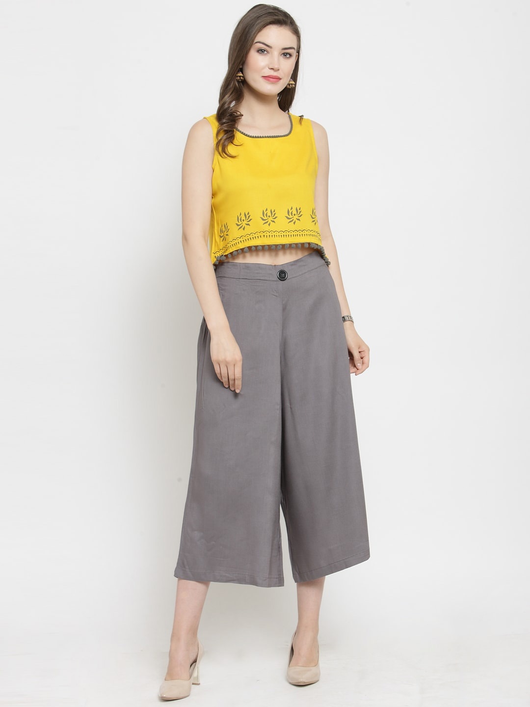 

Varanga Printed Ethnic Crop Top & Trousers, Yellow