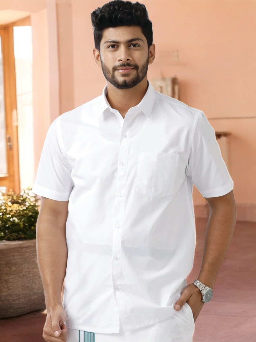 

Ramraj Spread Collar Opaque Cotton Casual Shirt, White