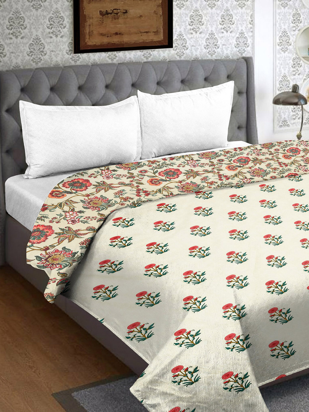 

RRC White & Pink Floral AC Room 120 GSM Double Bed Dohar