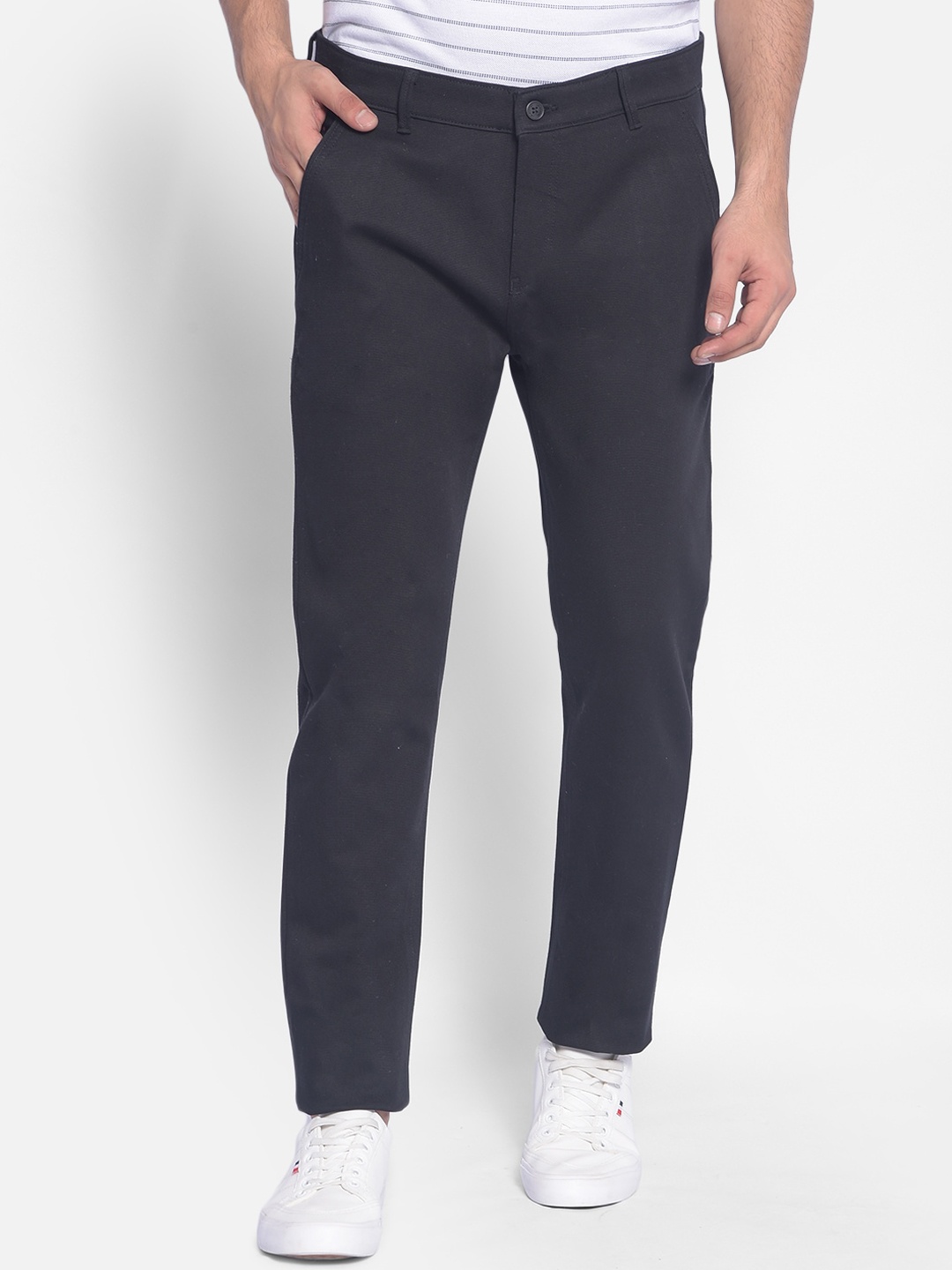 

Crimsoune Club Men Mid Rise Slim Fit Cotton Lycra Trousers, Black
