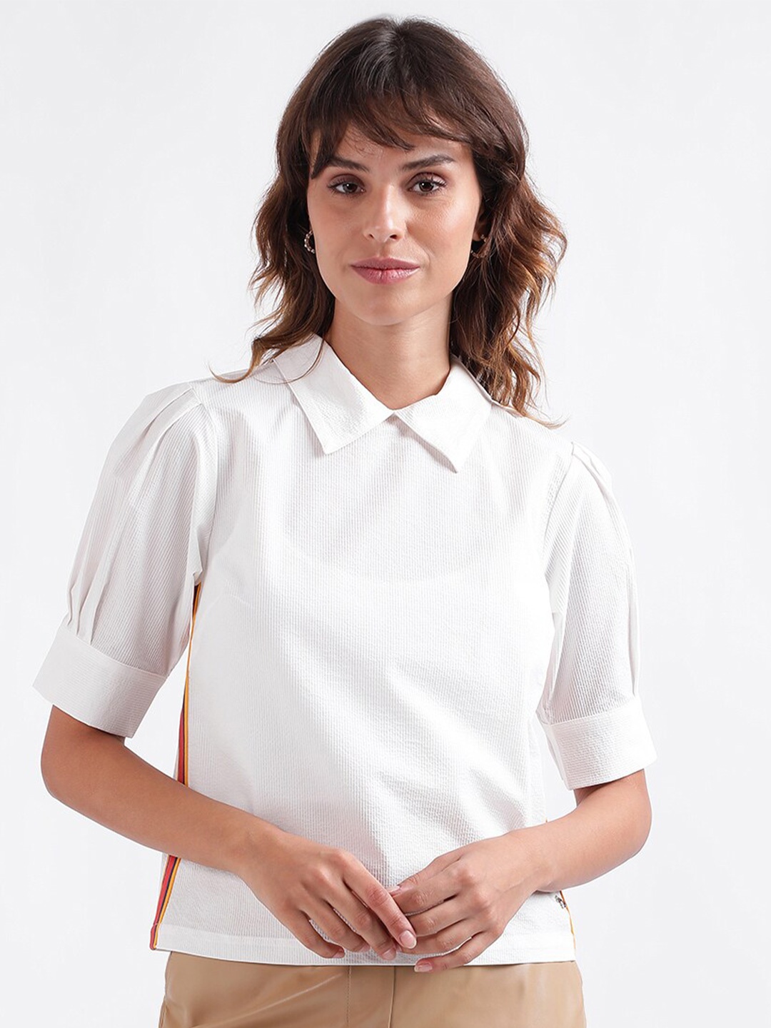 

Iconic Cuffed Sleeves Shirt Style Top, White