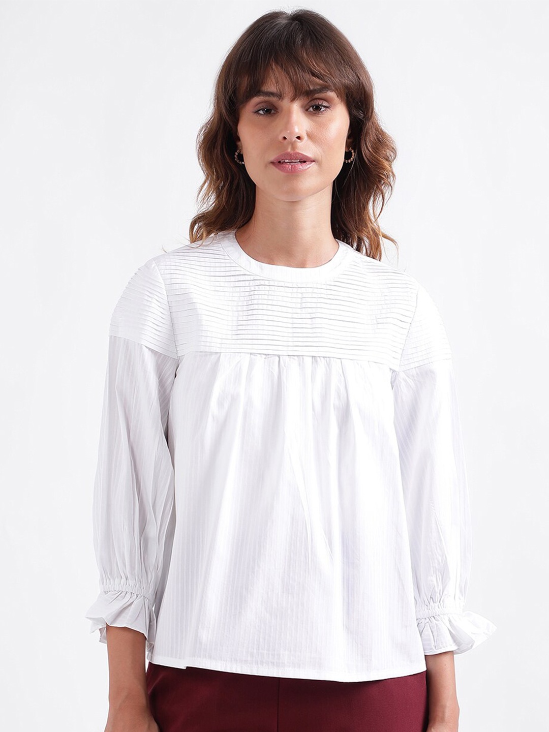 

Iconic Puff Sleeves Pure Cotton A-Line Top, White