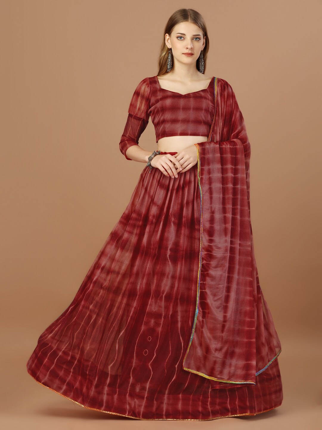 

Fab Dadu Dyed Semi-Stitched Lehenga & Unstitched Blouse With Dupatta, Maroon