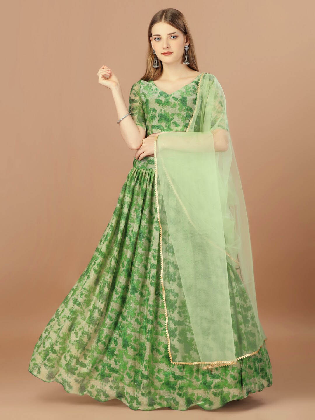 

Fab Dadu Tie& Dye Semi-Stitched Lehenga & Unstitched Blouse With Dupatta, Green