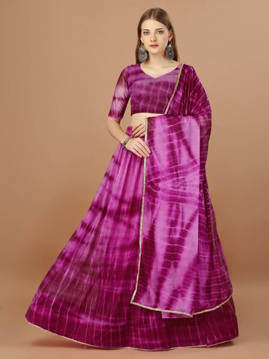 

Fab Dadu Tie and Dye Semi-Stitched Lehenga & Unstitched Blouse With Dupatta, Pink