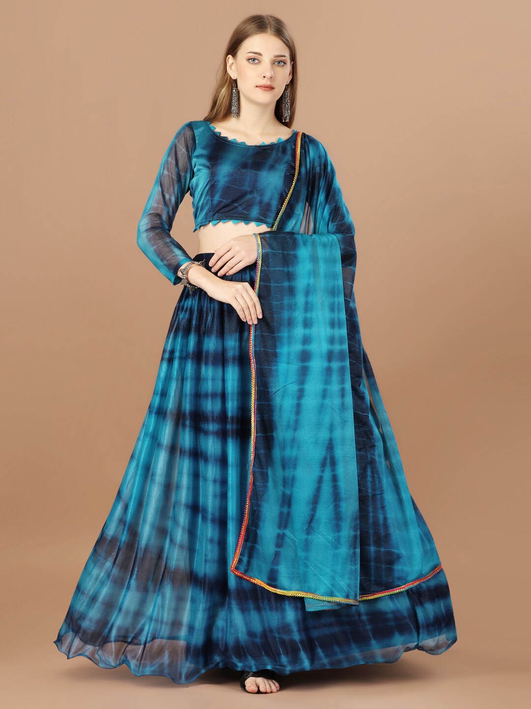 

Fab Dadu Dyed Semi-Stitched Lehenga & Unstitched Blouse With Dupatta, Blue