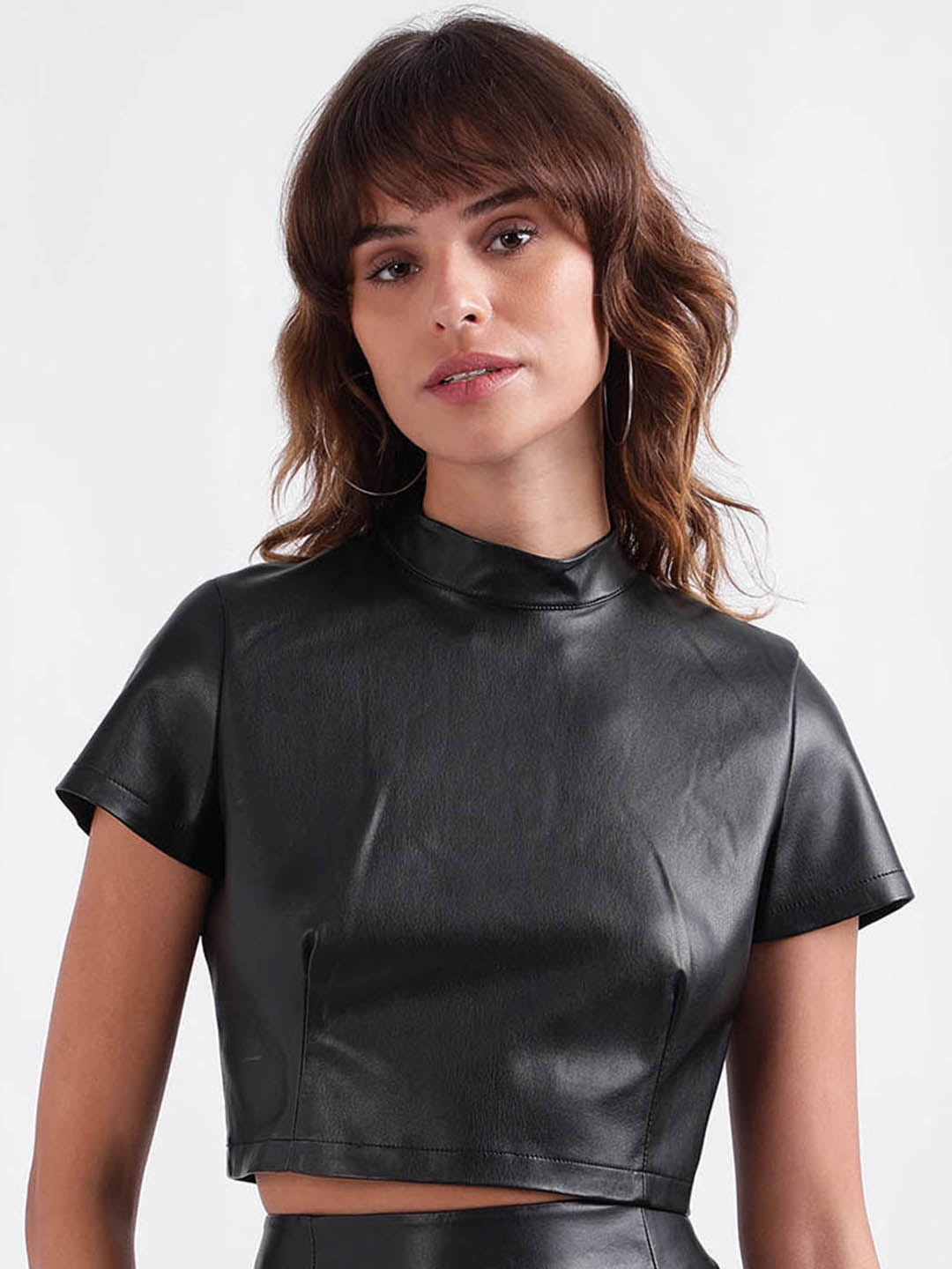 

ELLE High Neck Short Sleeves Crop Top, Black