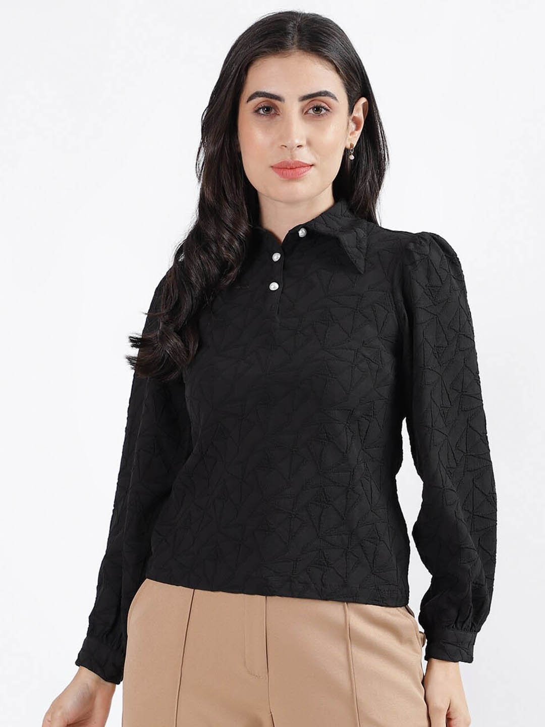 

CENTRESTAGE Shirt Style Top, Black