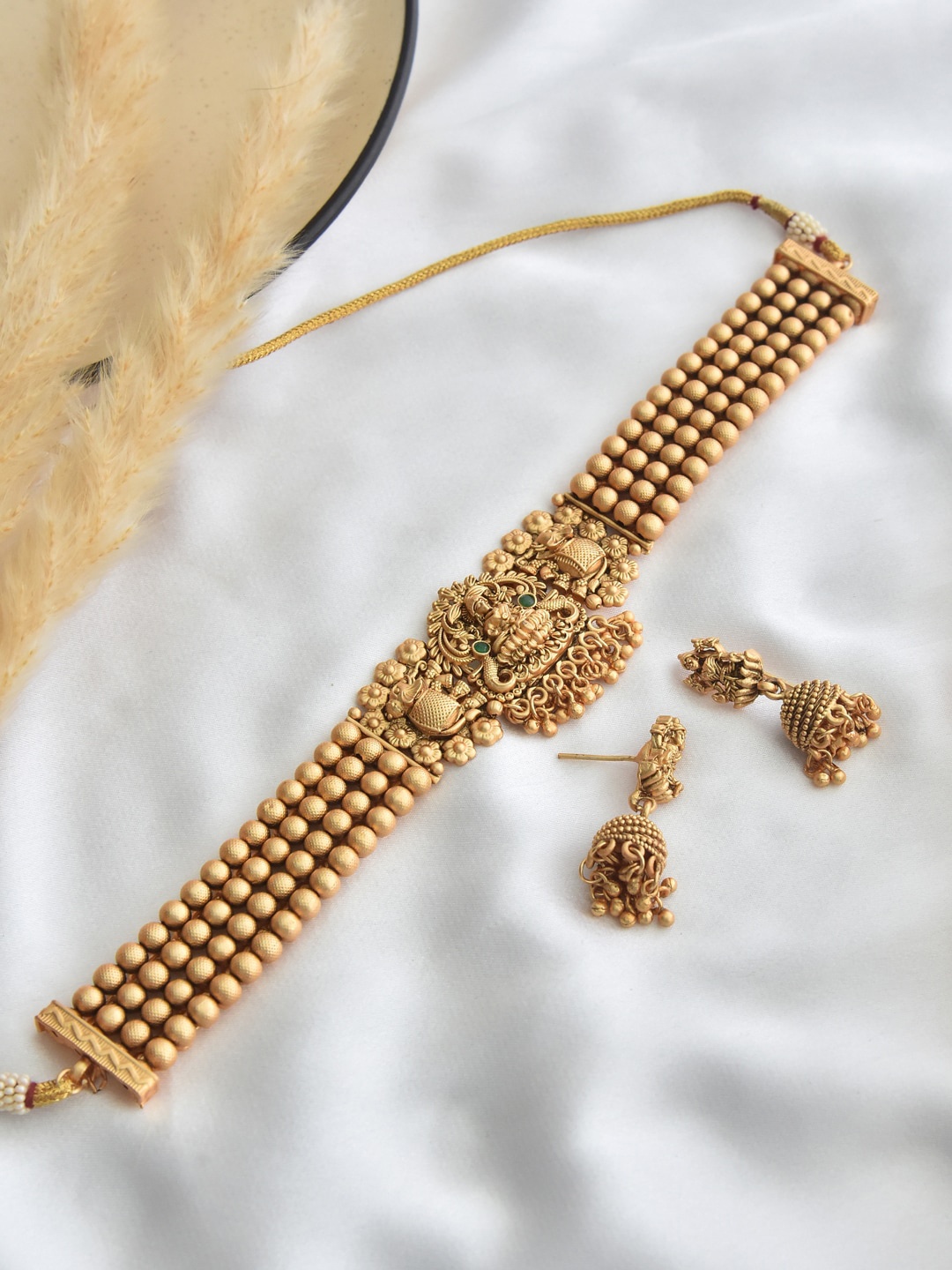 

Swabhimann Jewellery Gold-Plated Stone Studded Temple Necklace And Earrings