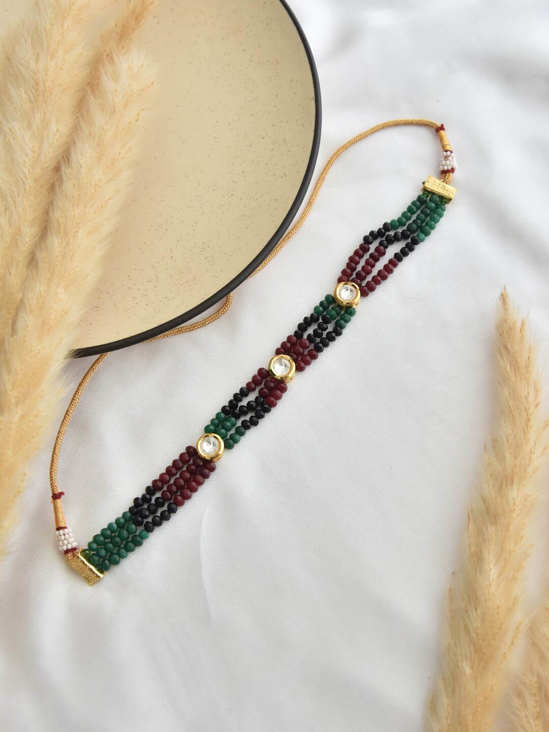 

Swabhimann Jewellery Gold-Toned & Green Brass Gold-Plated Necklace