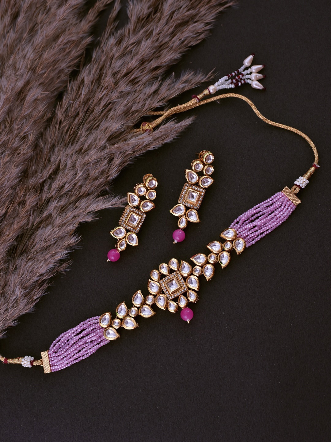 

Swabhimann Jewellery Gold-Plated Kundan Studded & Beaded Jewellery Set