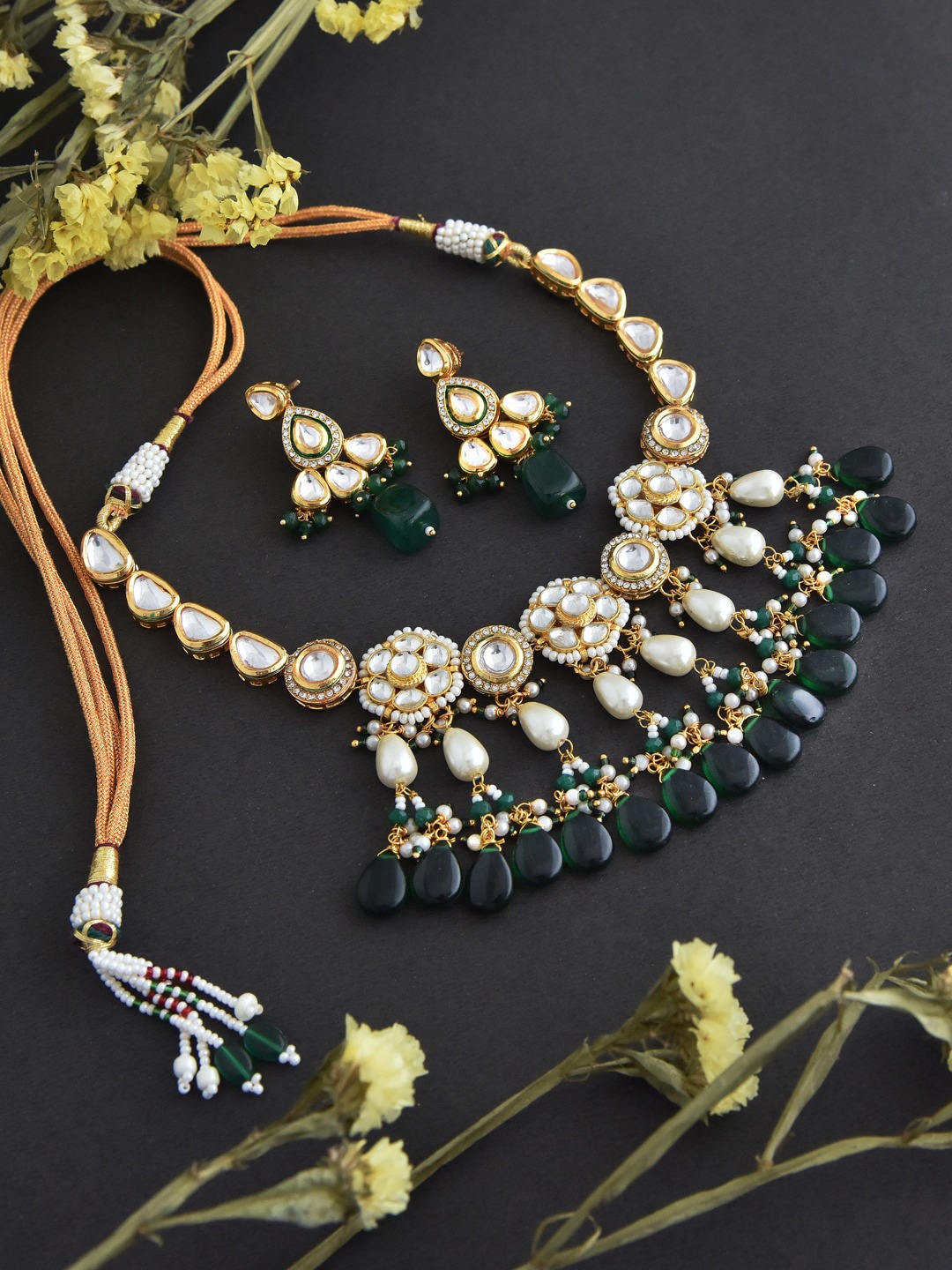 

Swabhimann Jewellery Gold-Plated Kundan Studded & Beaded Necklace And Earrings