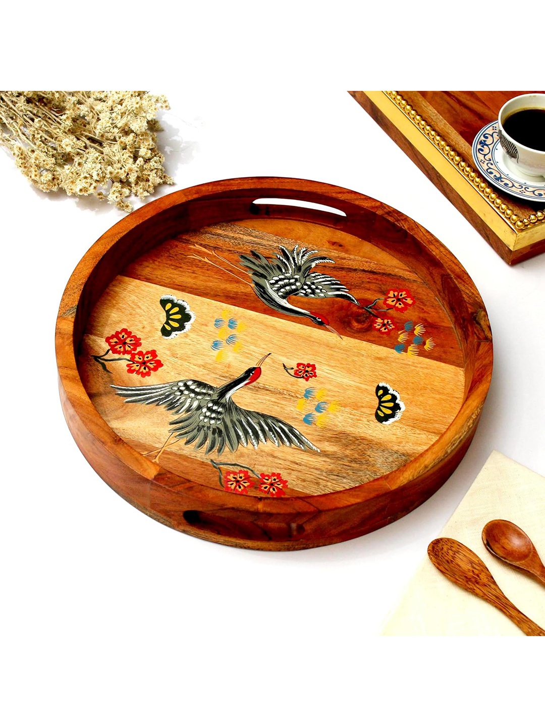 

Izzhaar Brown Wooden Hand Painted Serving Tray