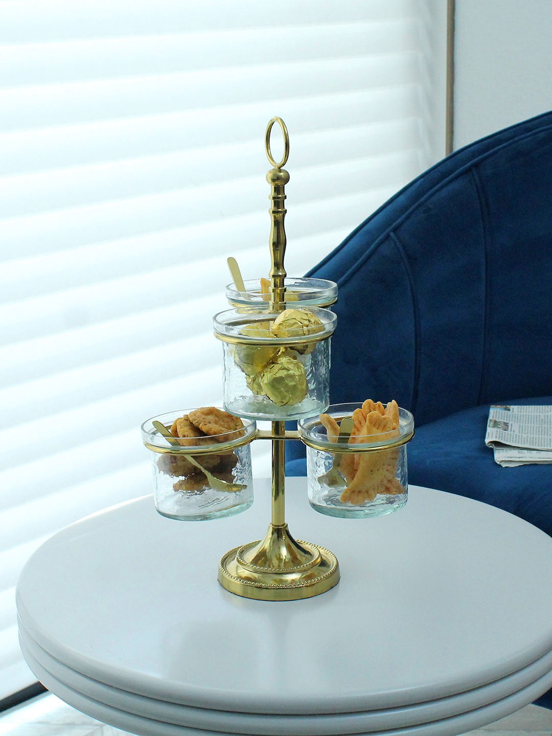 

Izzhaar Transparent & Gold-Toned Khidmat Brass 2 Tier Nuts Bowl Stand