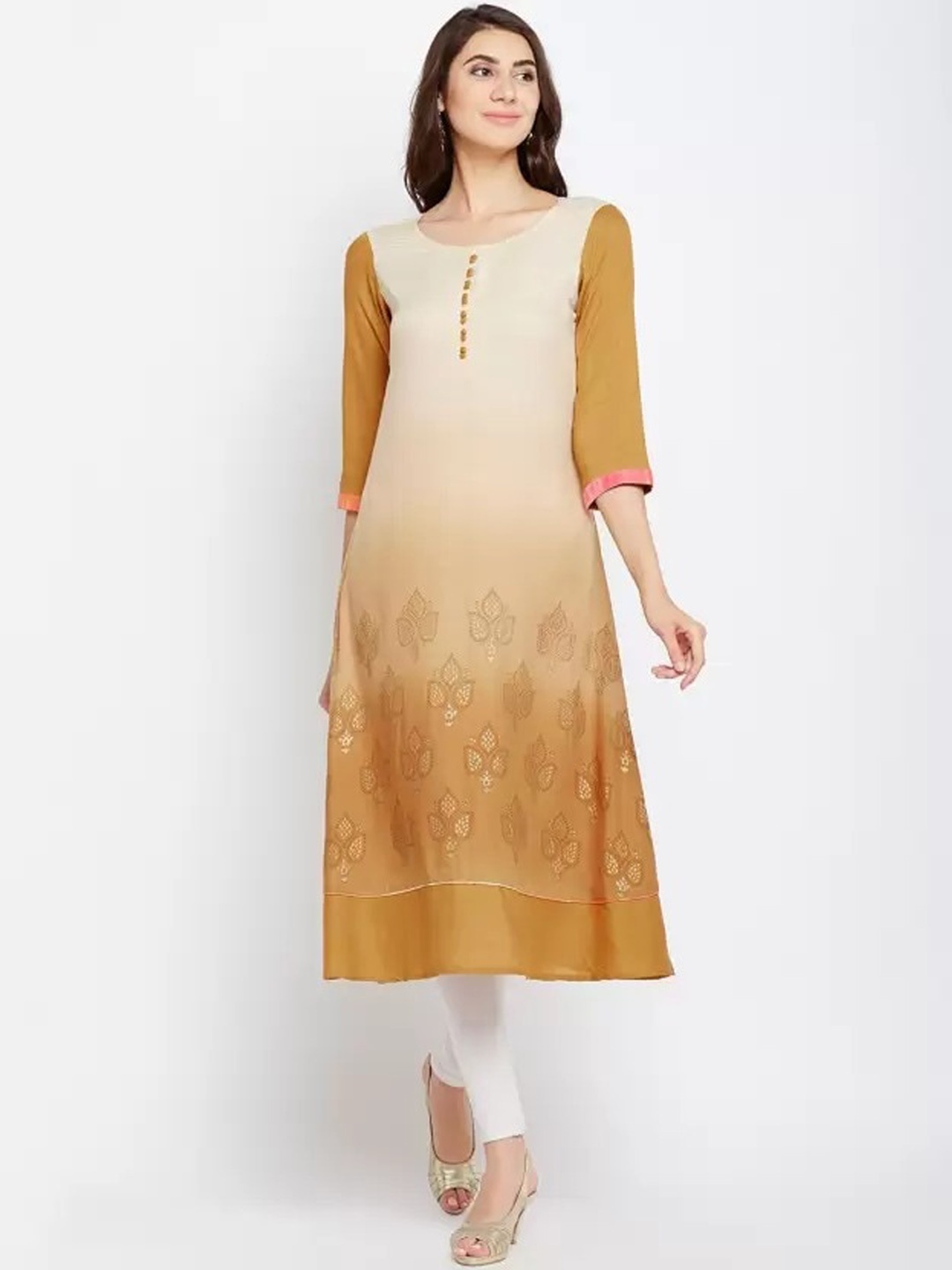 

Span Ethnic Motifs Printed Cotton Straight Kurta, Beige