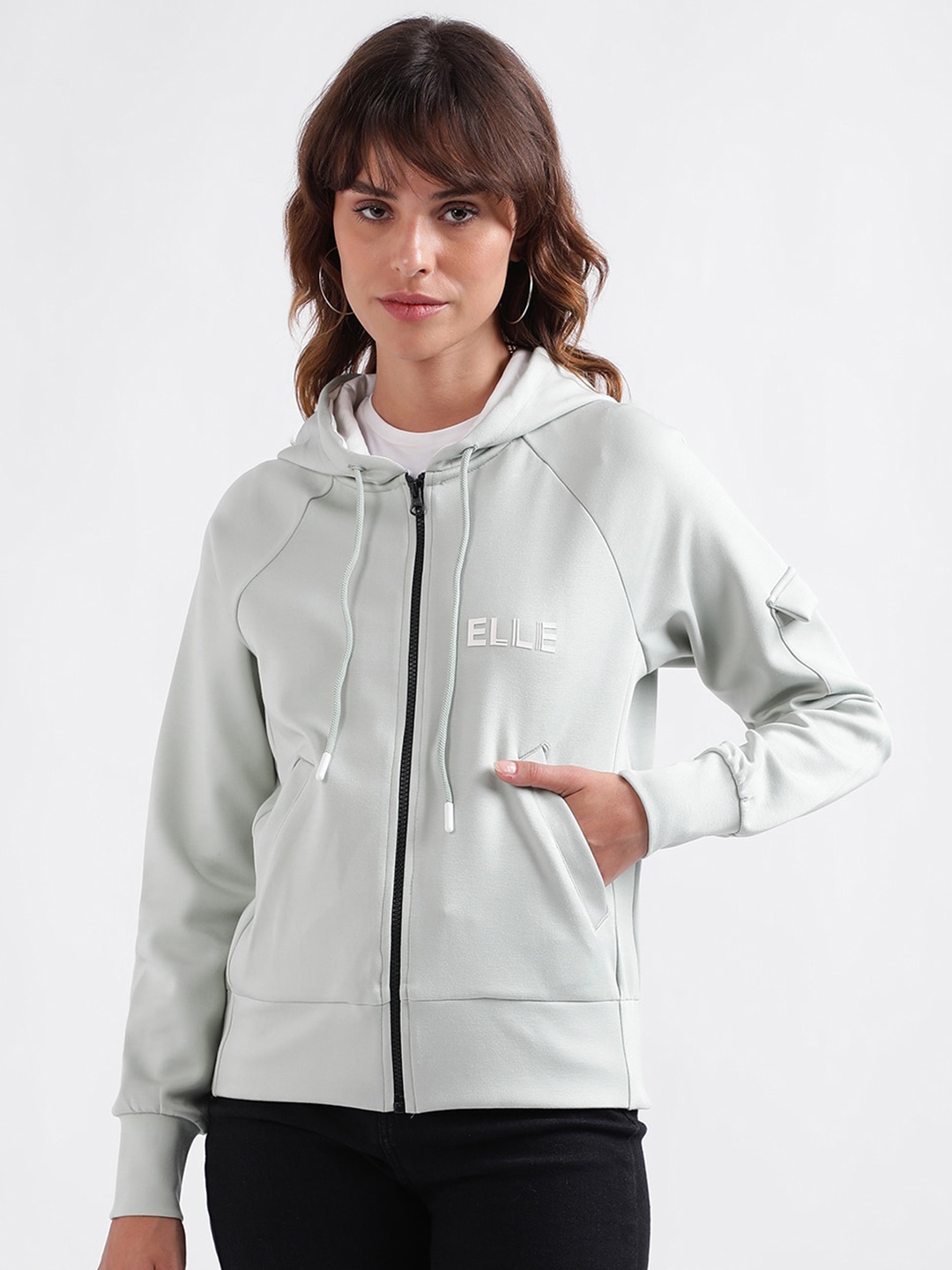 

ELLE Hooded Front-Open Sweatshirt, Green
