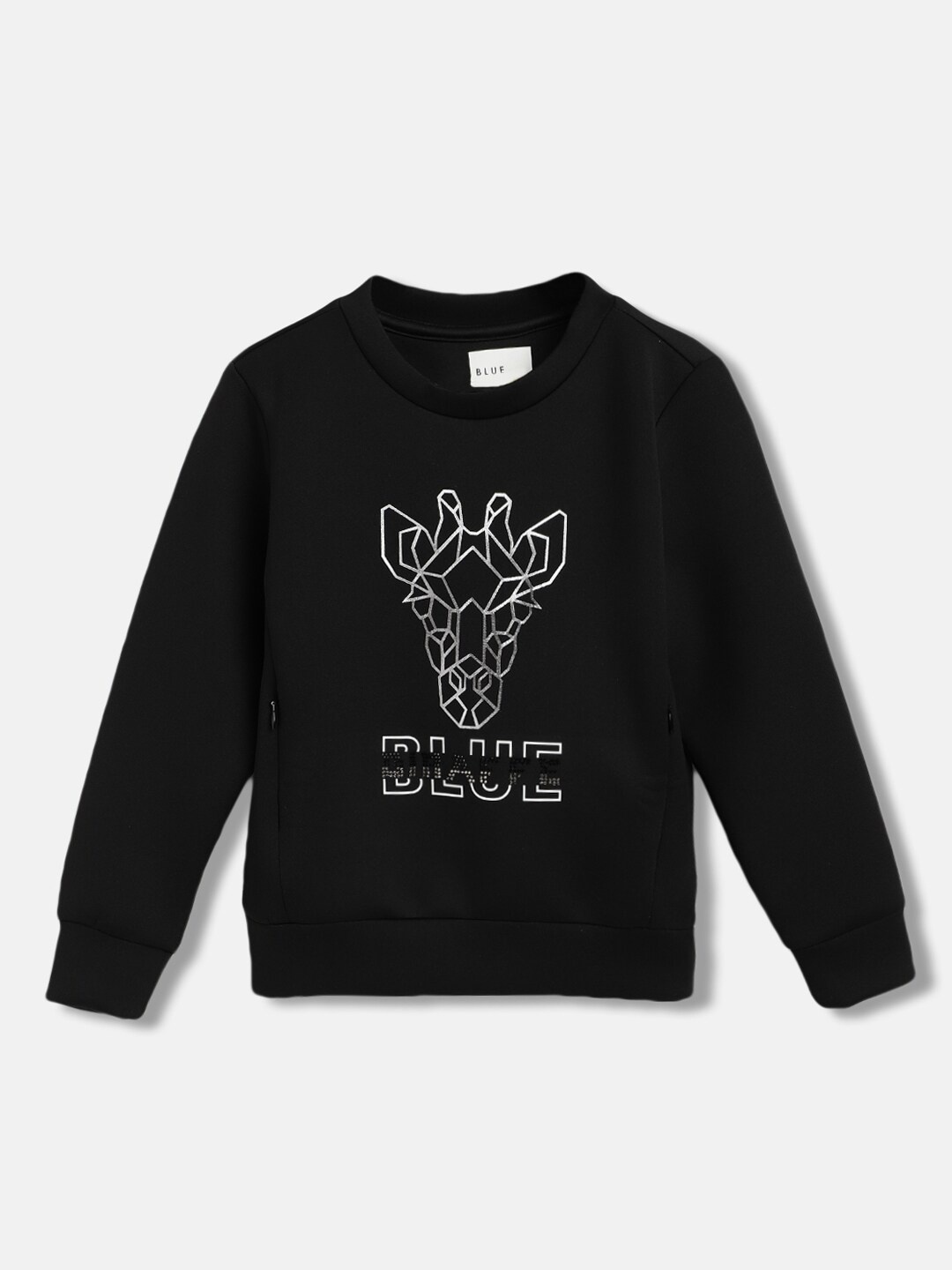 

Blue Giraffe Boys Graphic Printed Round Neck Pullover Sweatshirt, Black