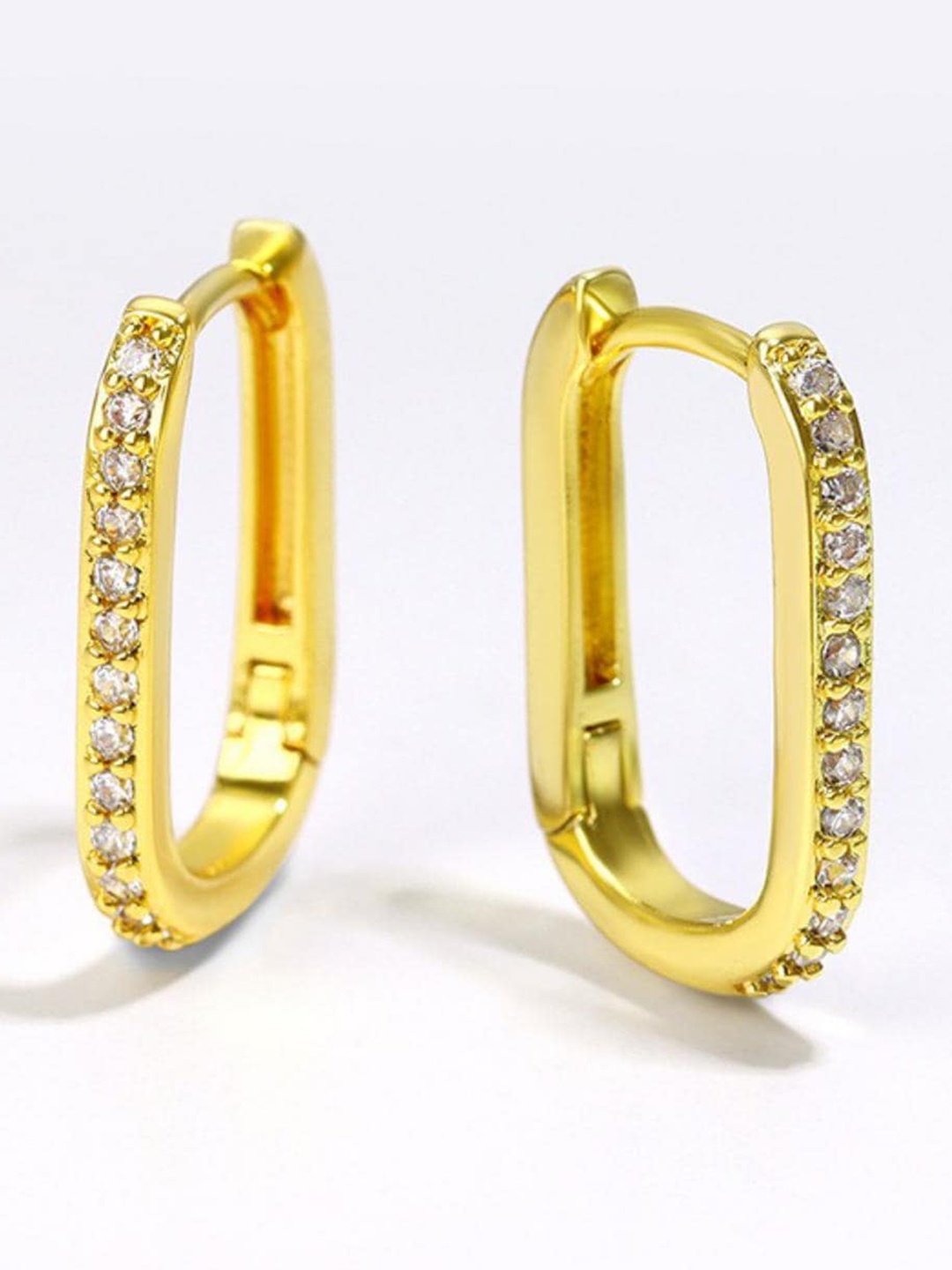 

MYKI Gold-Plated Cubic Zirconia-Studded Contemporary Hoop Earrings