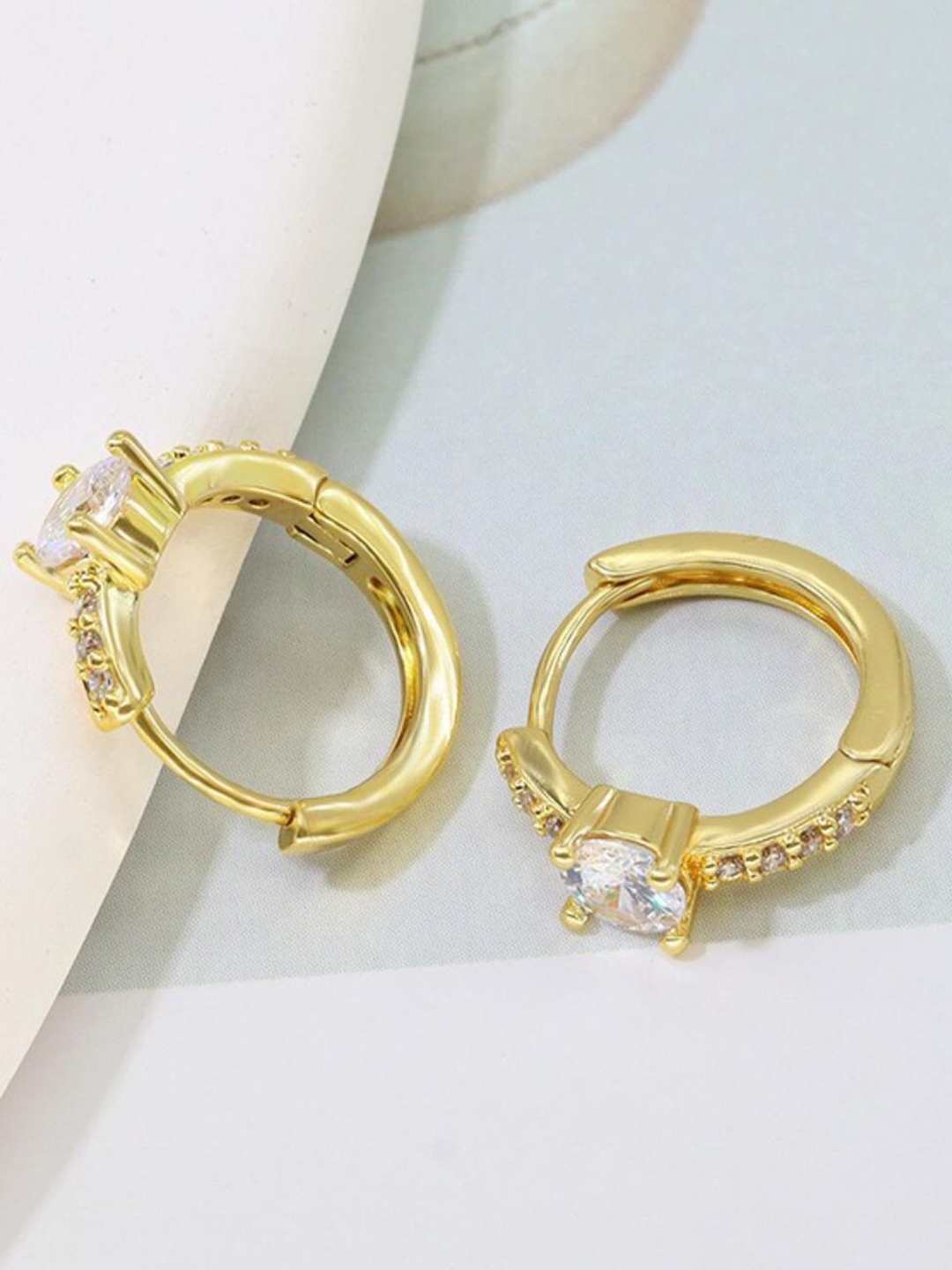 

MYKI Gold-Plated American Diamond Contemporary Hoop Earrings