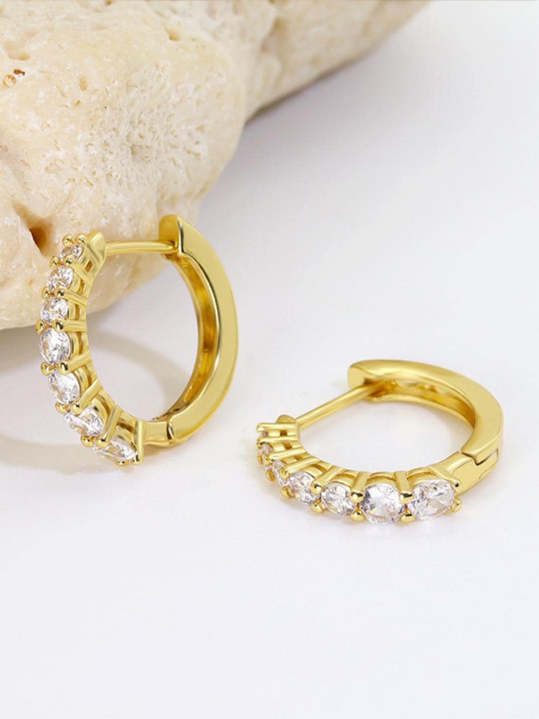 

MYKI Gold-Plated Stainless Steel Cubic Zirconia Studded Circular Hoop Earrings