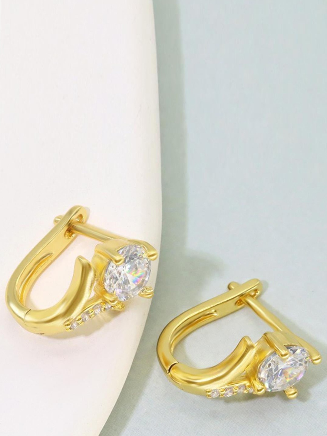 

MYKI Gold-Plated Cubic Zirconia-Studded Contemporary Hoop Earrings