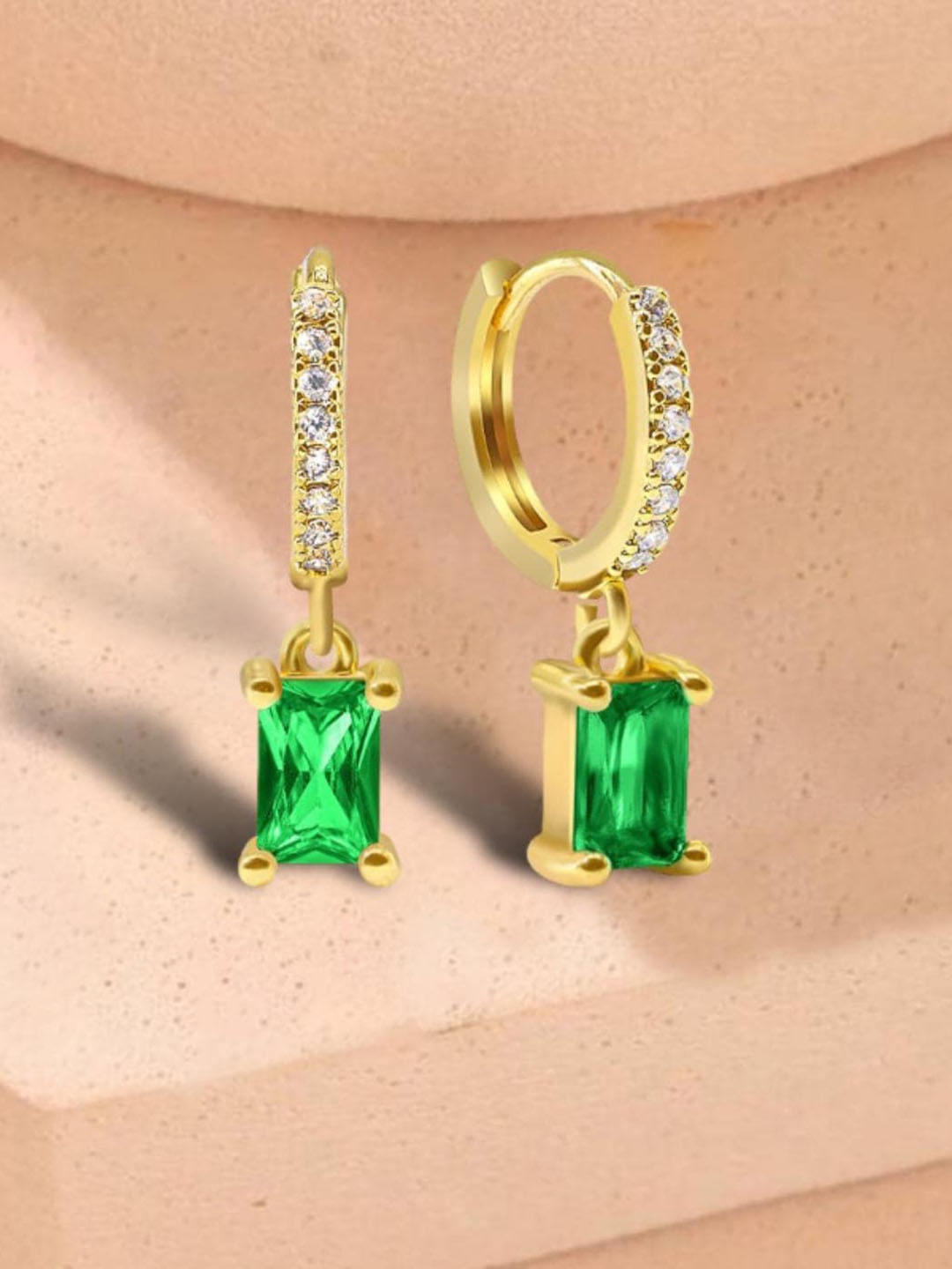 

MYKI Gold-Plated Cubic Zirconia Stainless Steel Contemporary Drop Earrings