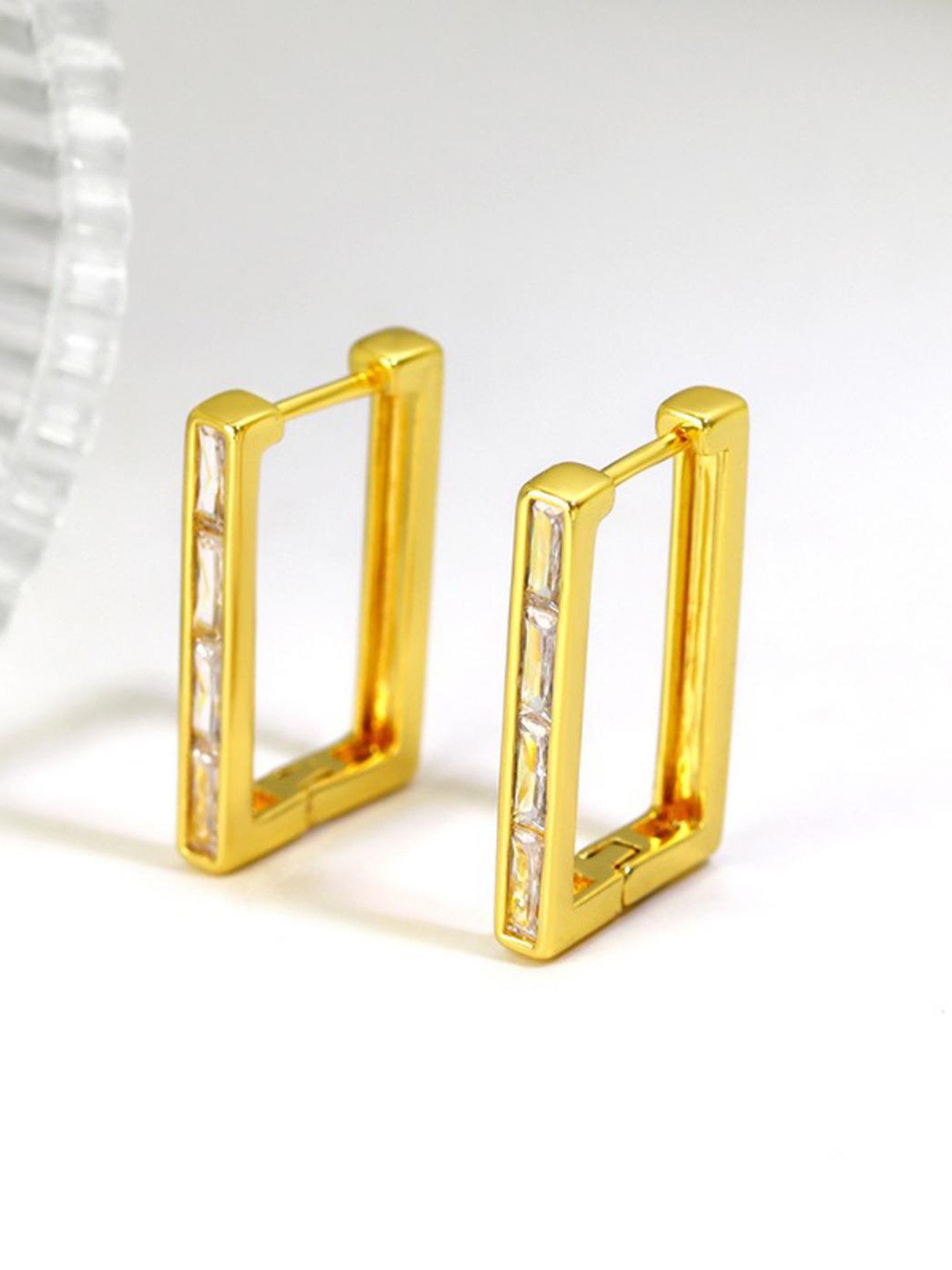 

MYKI Stainless Steel Gold Plated Cubic Zirconia Studded Hoop Earrings