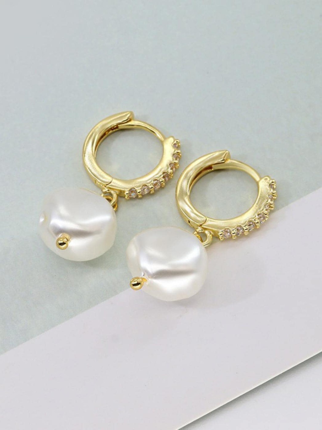 

MYKI Gold-Plated Charismatic Pearl Drop Hoop Earrings